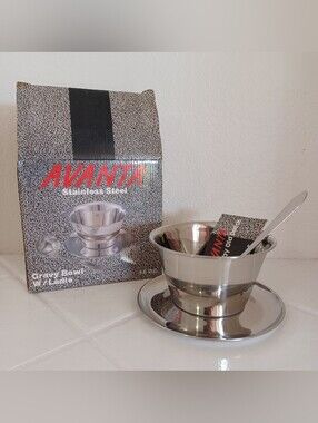 Avanti Stainless Steel Gravy Bowl, Saucer & Spoon - Silver Colored Steel